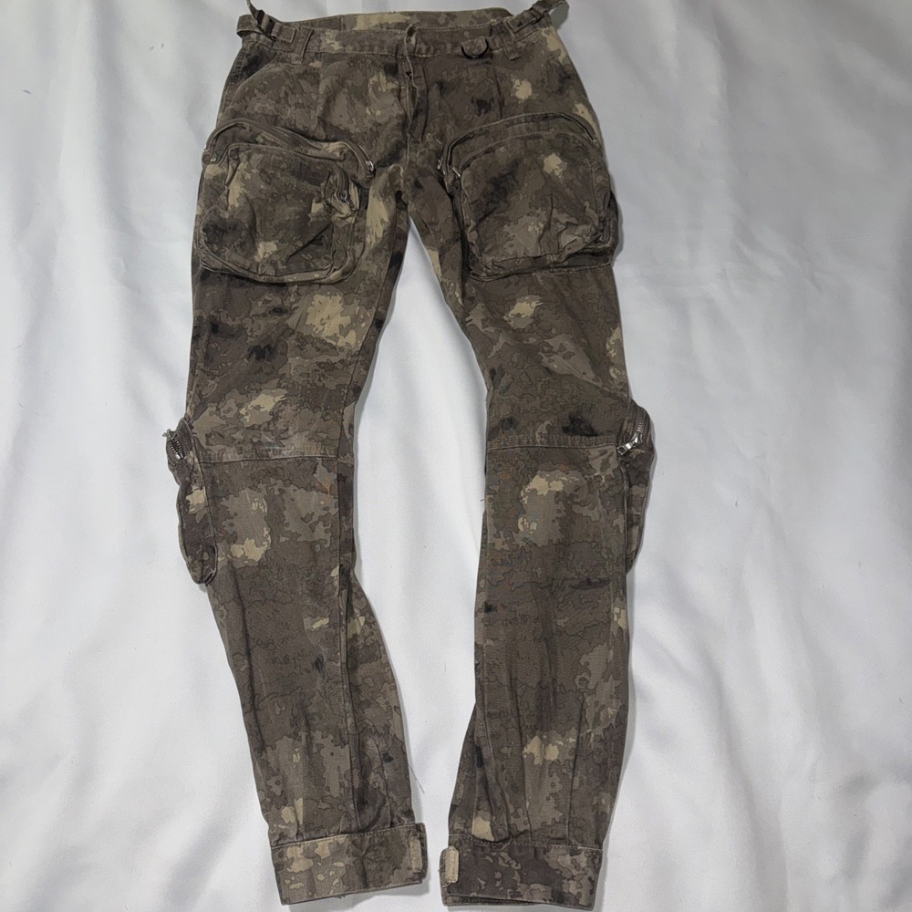 MNML Mens Cotton Relaxed Fit Mid Rise Camo Brown Cargo Paratrooper Pants Small